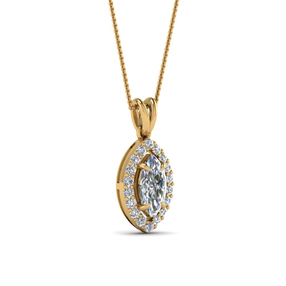 Halo Marquise Diamond Pendant In 14K Yellow Gold | Fascinating Diamonds