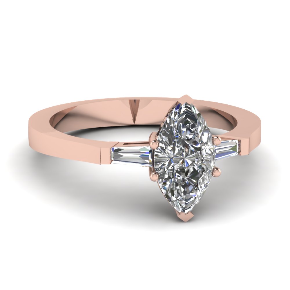 Marquise Shaped Three Stone Ring in 14k Rose Gold 