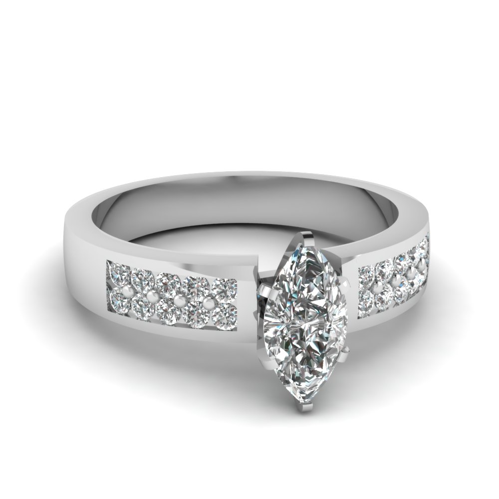 2 Row Marquise Cut Diamond Engagement Ring In 14K White Gold ...