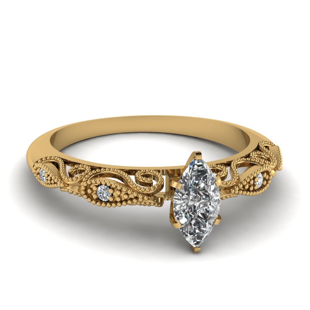 Gold Marquise Diamond Milgrain Rings