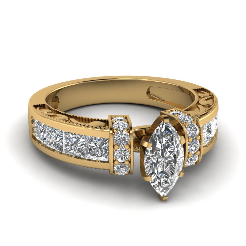 Marquise Shaped Diamond Engagement  Ring  In 14K Yellow Gold 