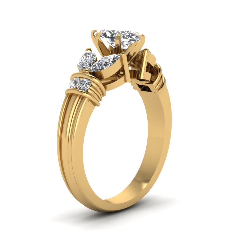 Antique Design Marquise Diamond Engagement Ring In 14K Yellow Gold ...