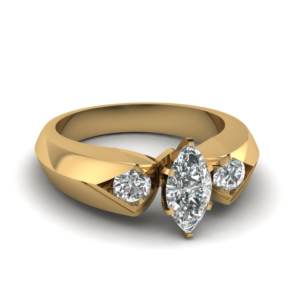 Marquise Diamond 3 Stone Gold Rings