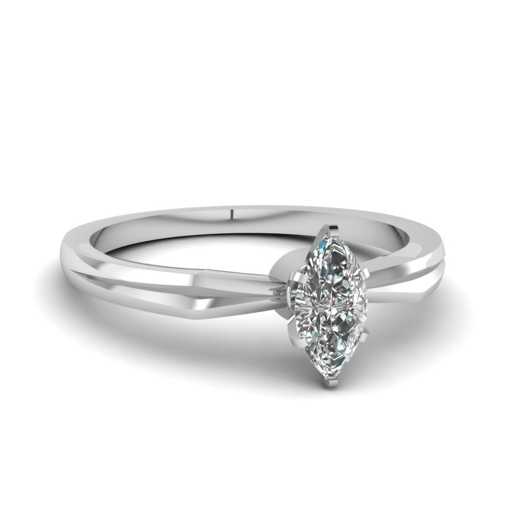 Tapered Marquise Cut Diamond Solitaire Engagement Ring In 18K White ...