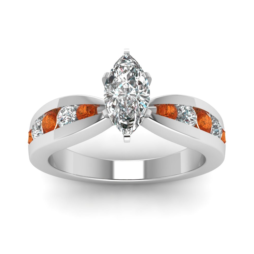 Tapered Channel Set Marquise Diamond Engagement Ring With Orange ...