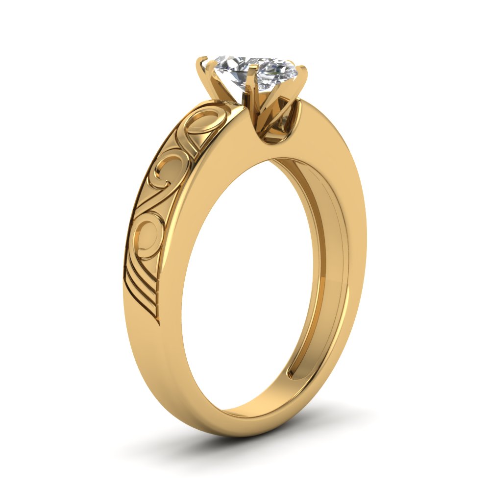 Filigree Marquise Cut Solitaire Engagement Ring In 14K Yellow Gold ...