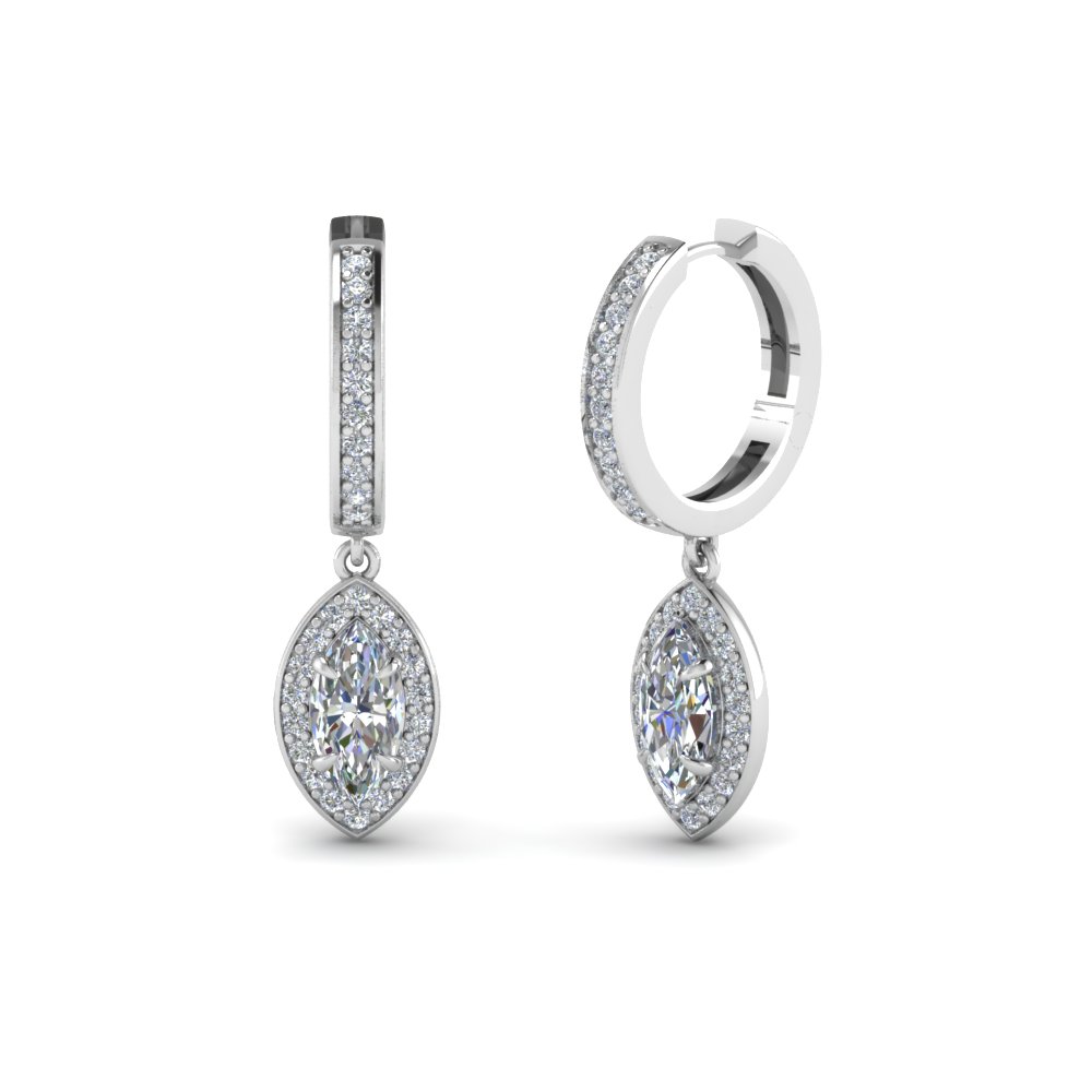 marquise halo drop diamond hoop earring in FDEAR1185MQ NL WG