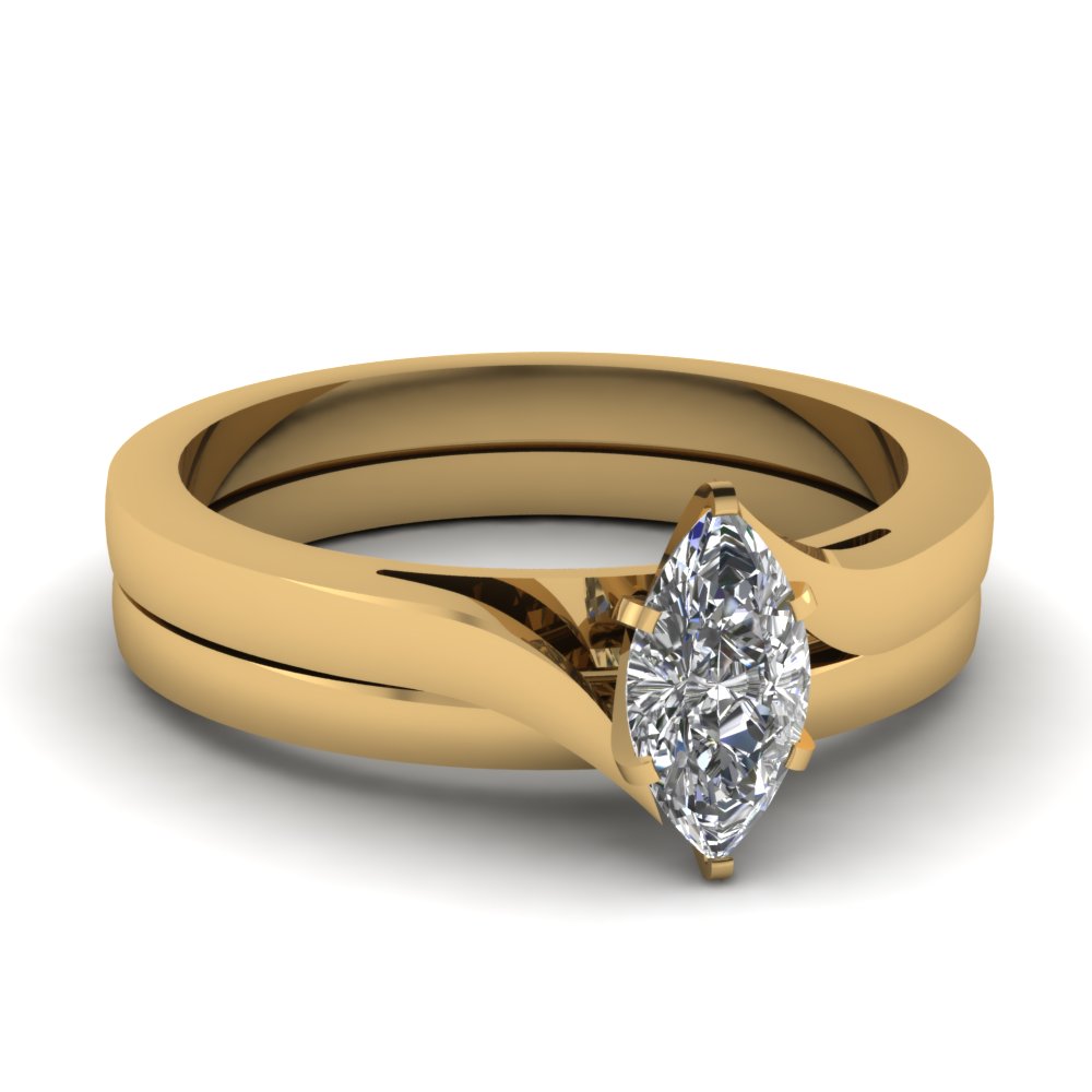 14k Yellow Gold Over Marquise Diamond Engagement Wedding Band Ring Bridal Set 