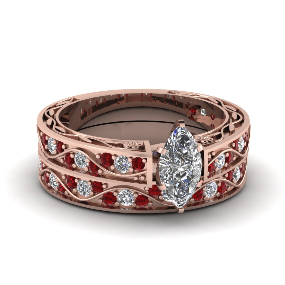 Two Row Ruby and Diamond Band in Rose Gold