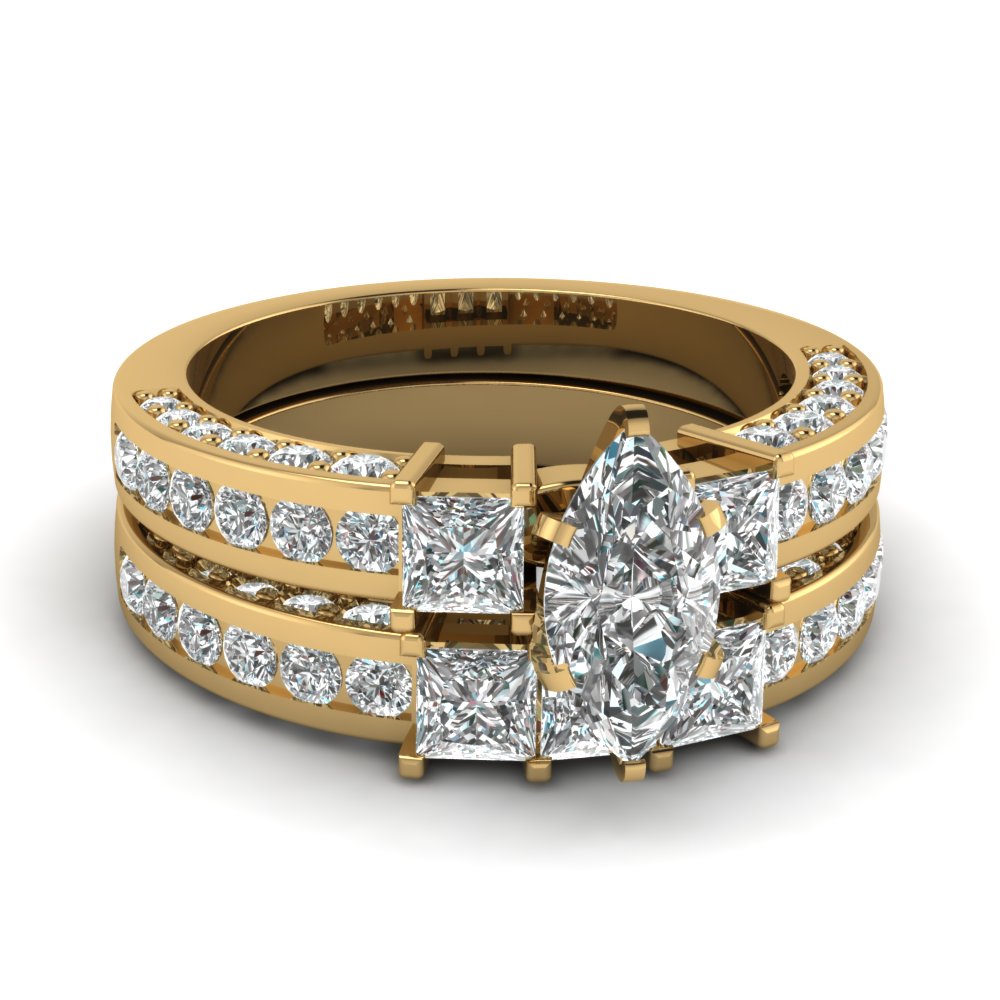 Pave And Channel Side Stone Marquise Cut Diamond Wedding