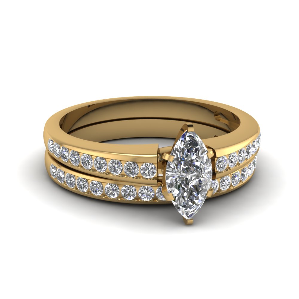 Marquise Channel Diamond Wedding Set In 14K Yellow Gold