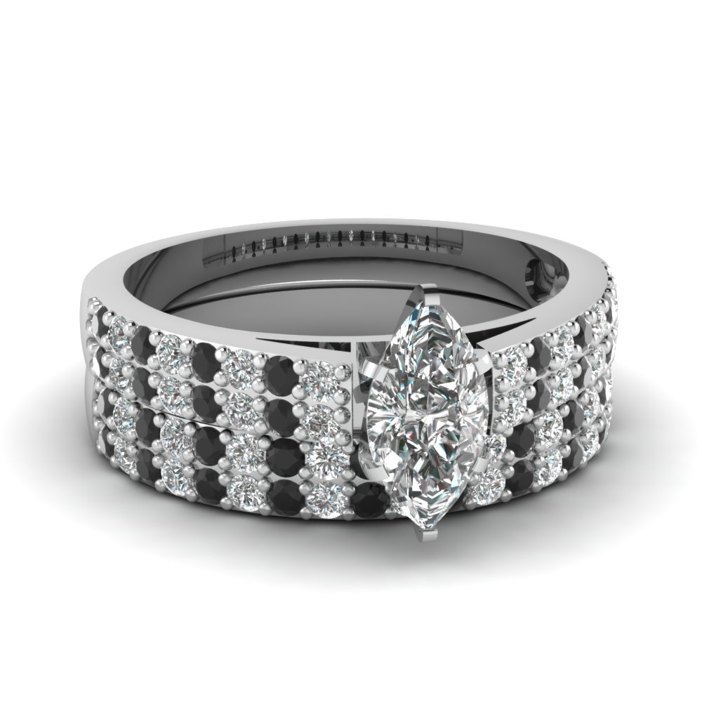 marquise shaped diamond wedding ring set with black diamond in 950 Platinum FDENS3010MQGBLACK NL WG