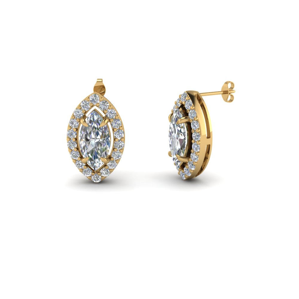 Marquise Shaped Halo Diamond Stud Earring In 14k Yellow Gold Marquise Shaped Halo Diamond Stud Earring In Fdear1186mq Nl Yg