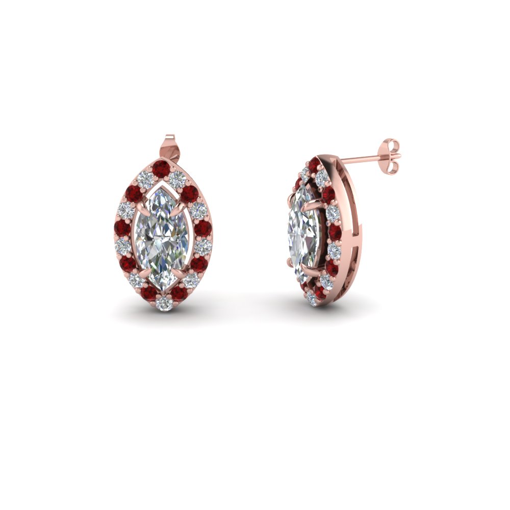 Marquise Shaped Halo Diamond Stud Earring With Ruby In 18k Rose Gold Marquise Shaped Halo Diamond Stud Earring With Ruby In Fdear1186mqgrudr Nl Rg