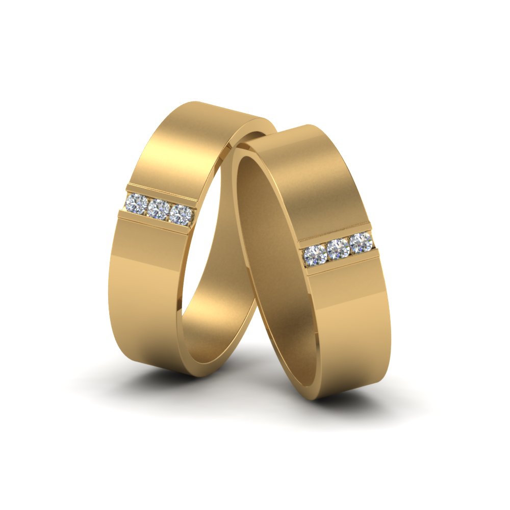 Matte Finish Wedding Rings For Gay with 14K Yellow Gold White Diamond