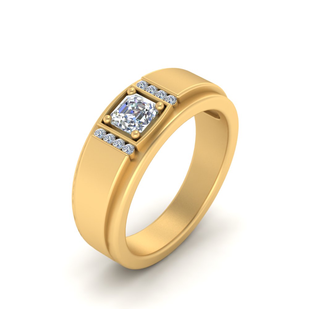 Mens Asscher Diamond Solitaire Ring In 14K Yellow Gold | Fascinating ...
