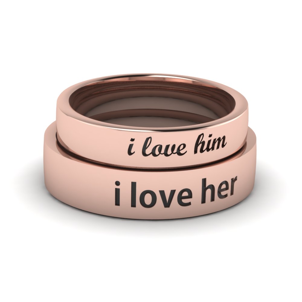 Engraved Matching  Wedding  Ring  For Him  And Her  In 14K Rose 