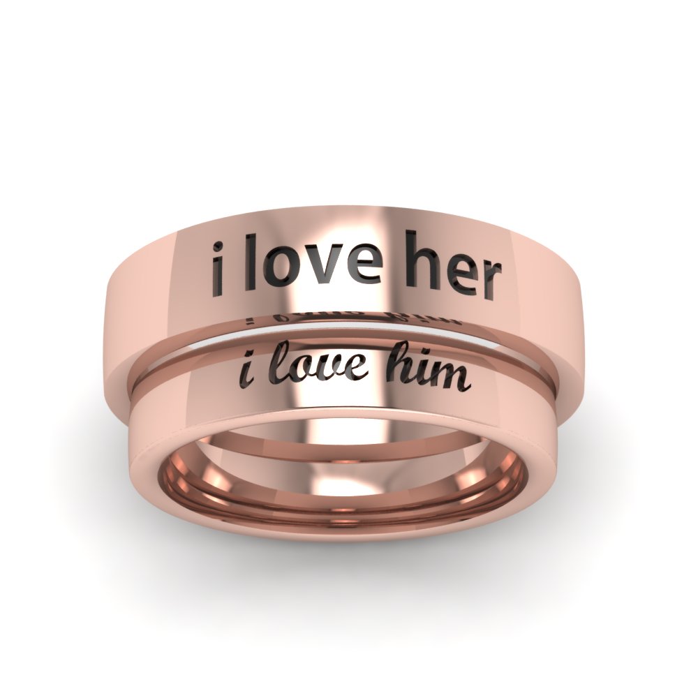 Engraved Matching Wedding Ring For Him And Her In 14K Rose