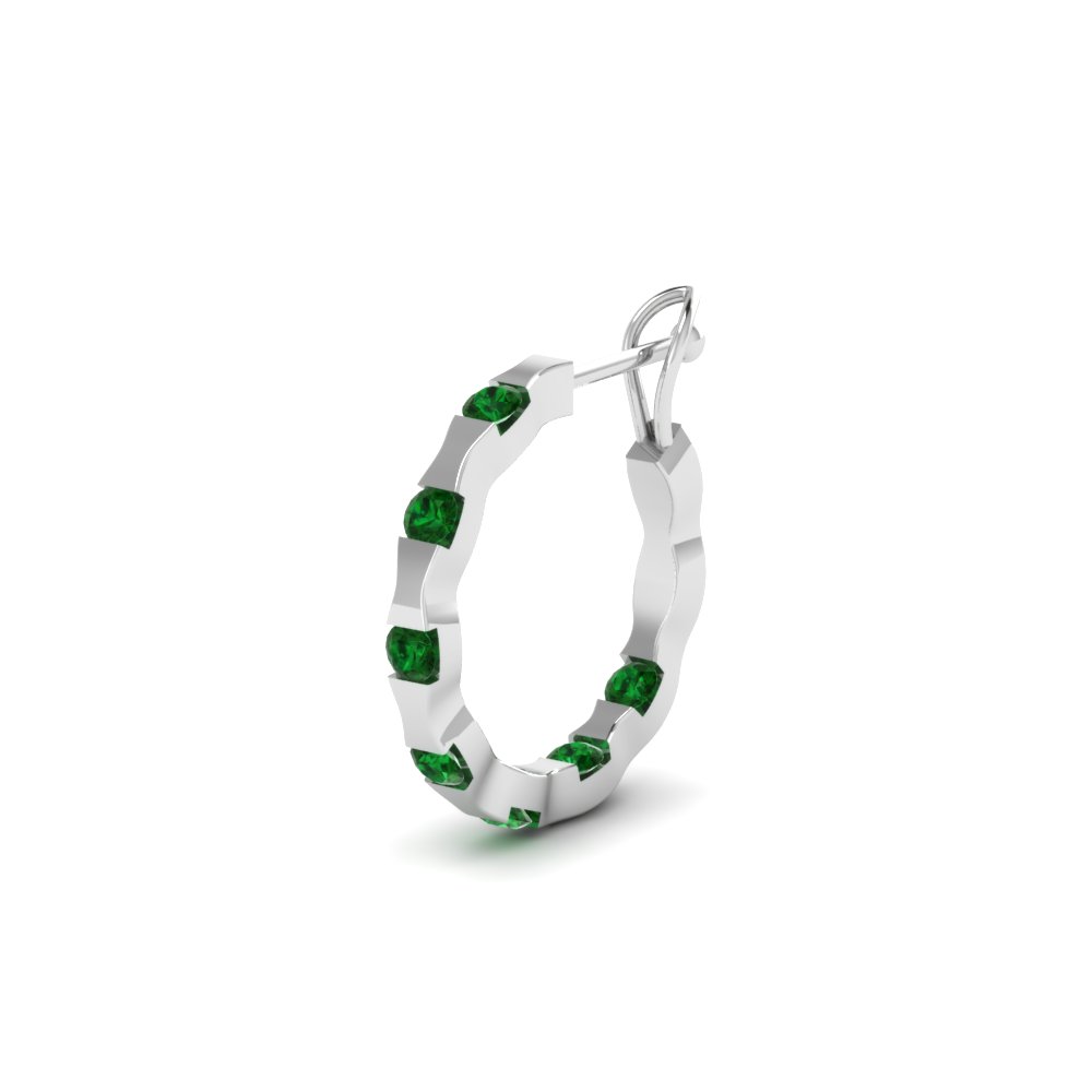 Mens Small Hoop Earring With Emerald In 18k White Gold Fascinating Mens Small Hoop Earring With Emerald In 18k White Gold Fdmear66766gemgr Nl Wg