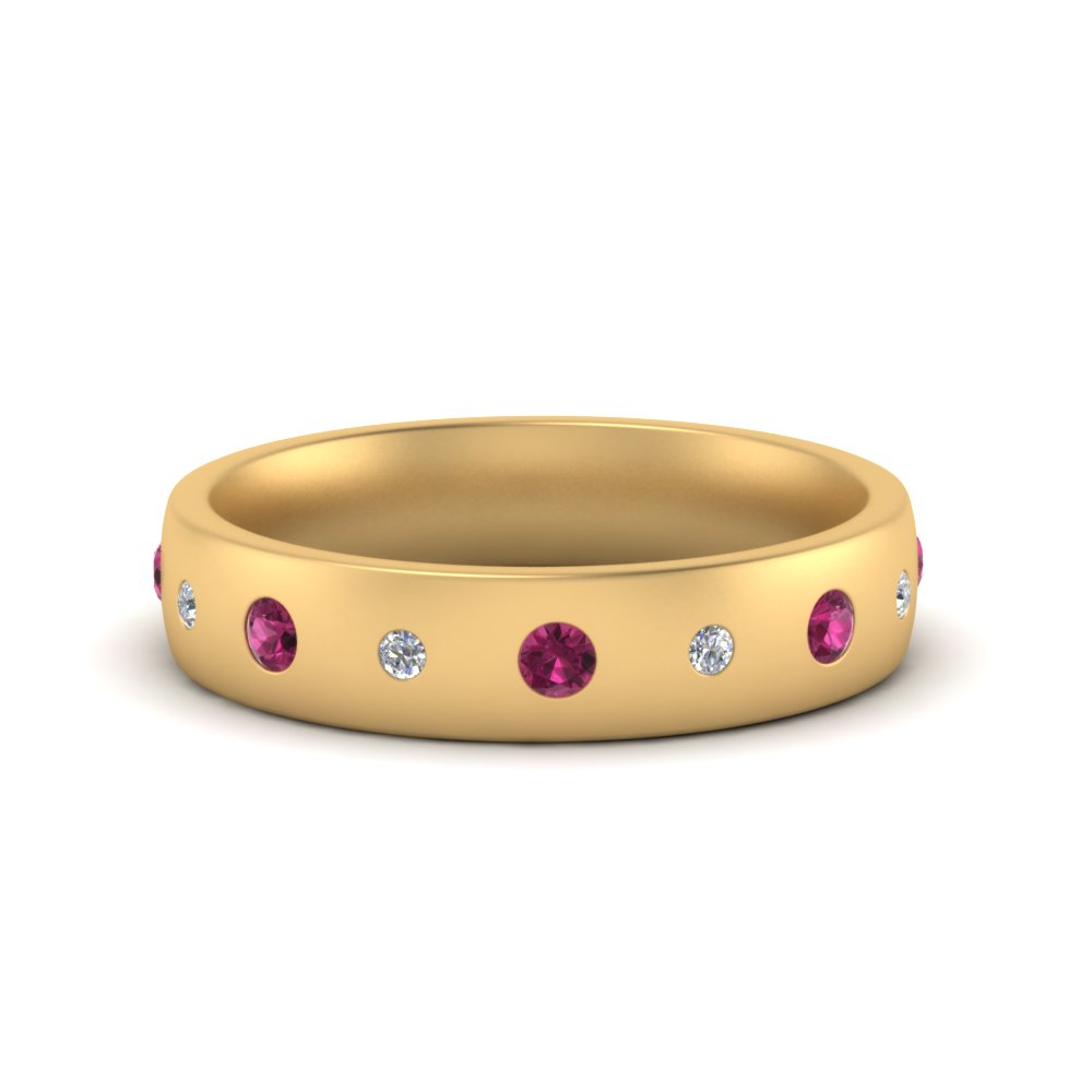 Gold Pink Sapphire Mens Station Band