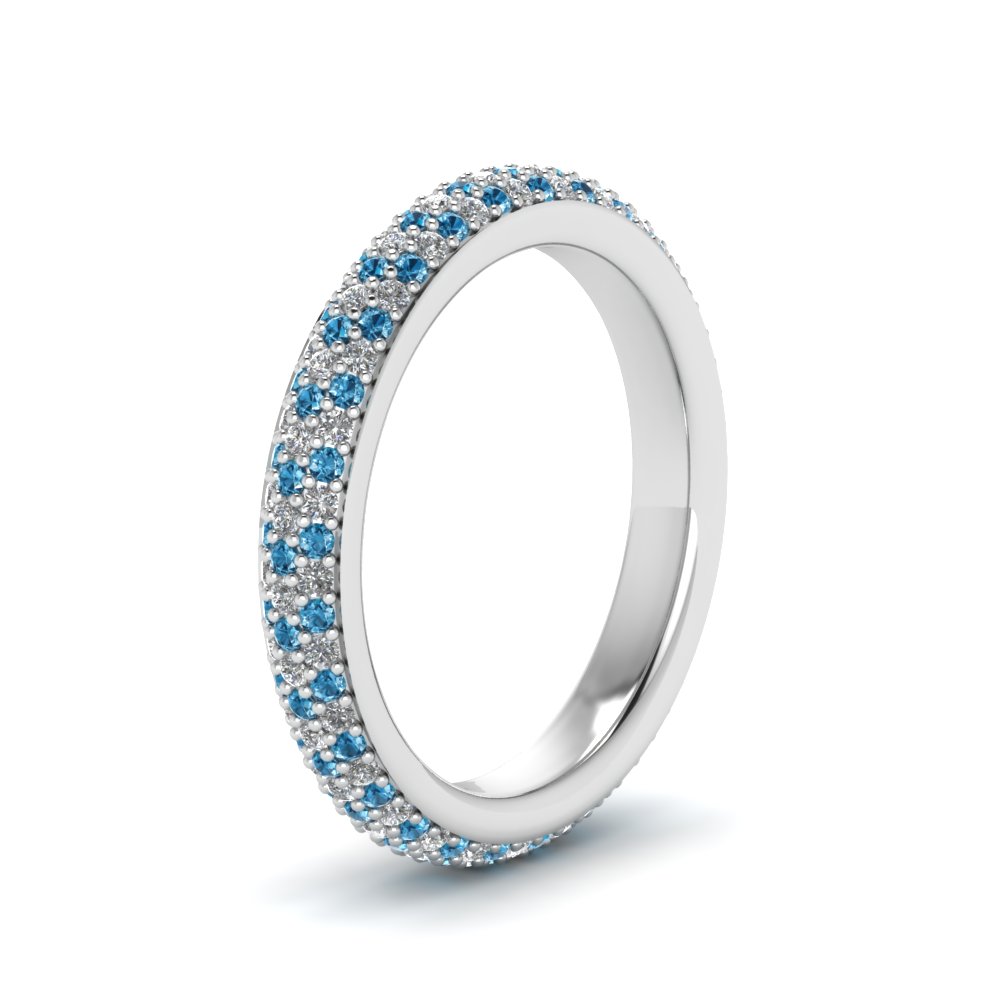 0.90 Ct. Micropave Diamond Eternity Band With Blue Topaz In 18K White ...
