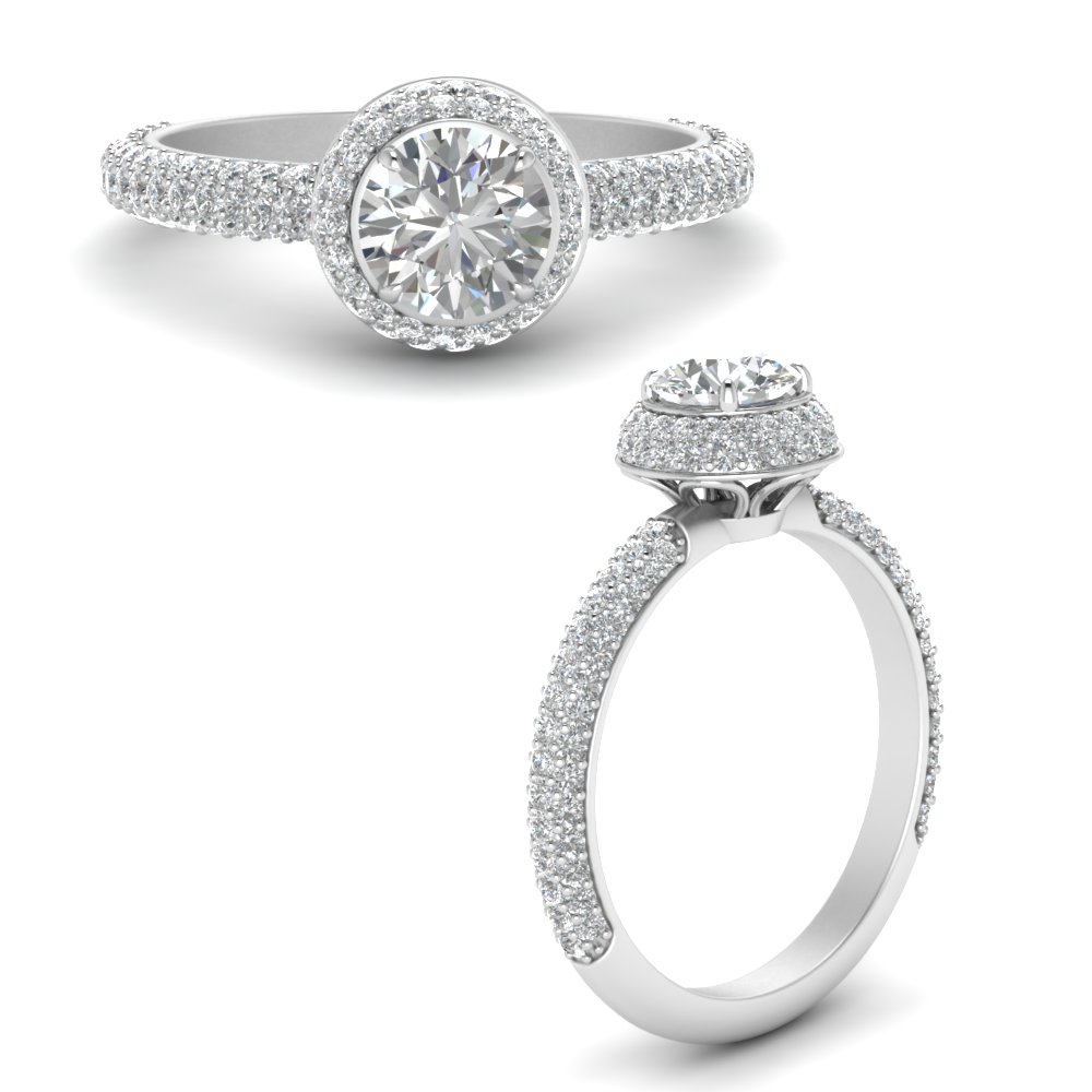 Micropave Round Halo Crown Diamond Engagement Ring In 14K White Gold ...