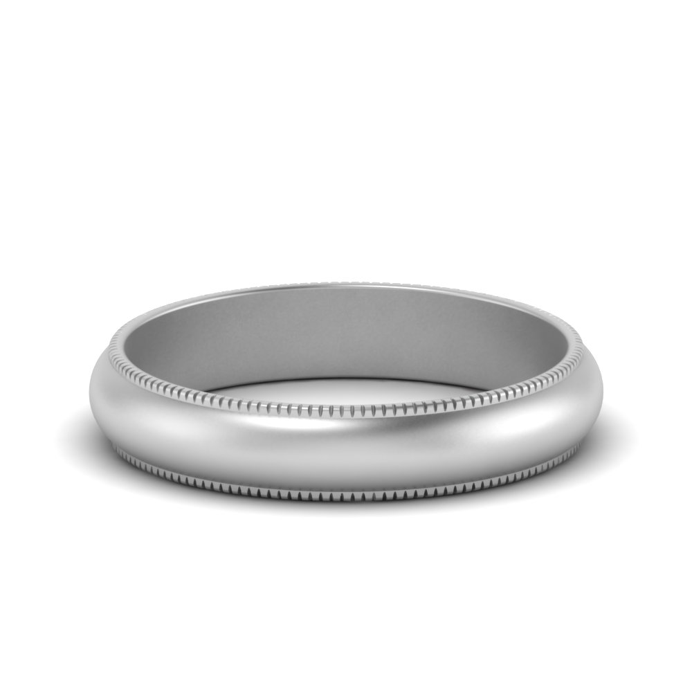 14K White Gold 4mm Milgrain Comfort Fit Band Ring 