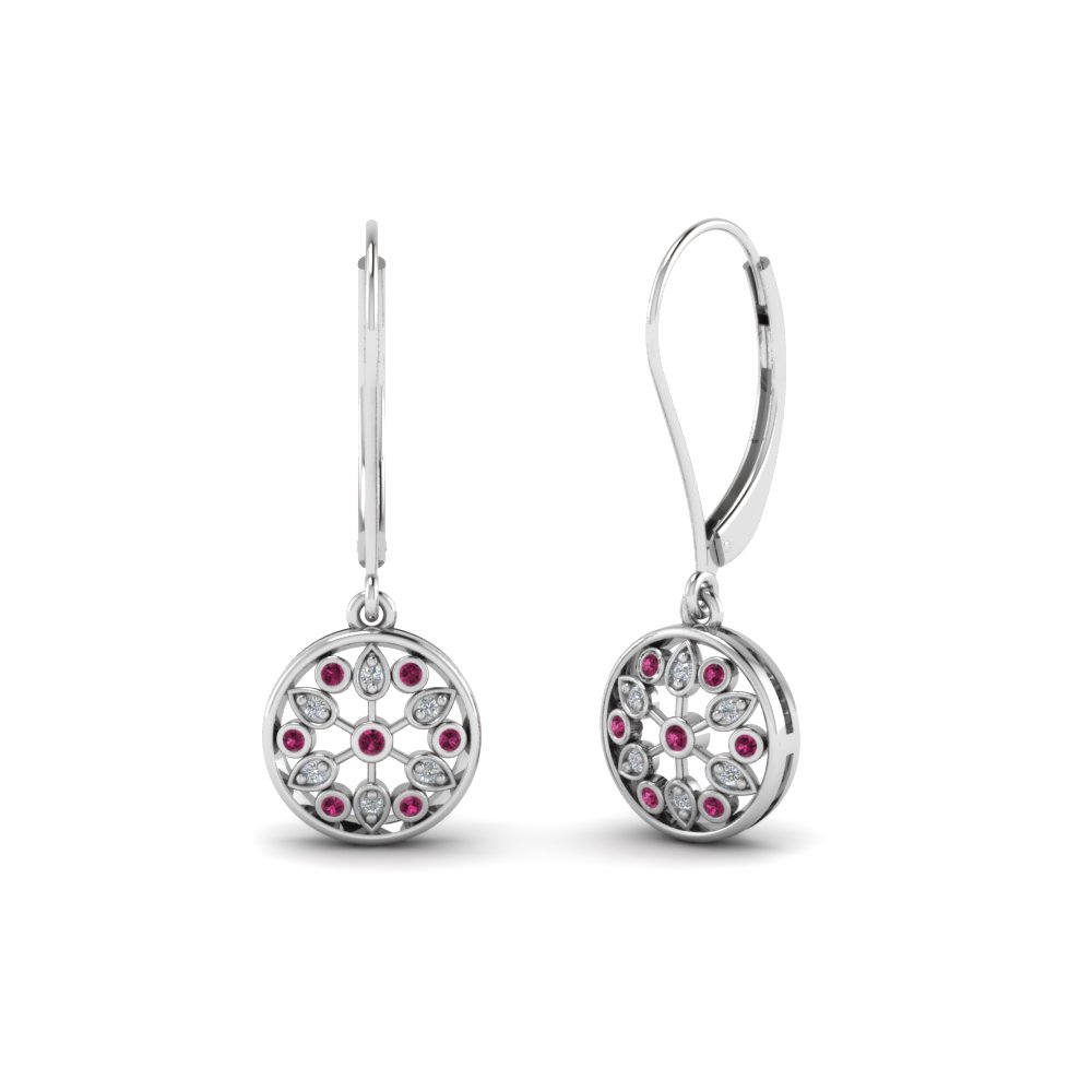 lever back pink sapphire drop earring in FDEAR8677GSADRPI NL WG