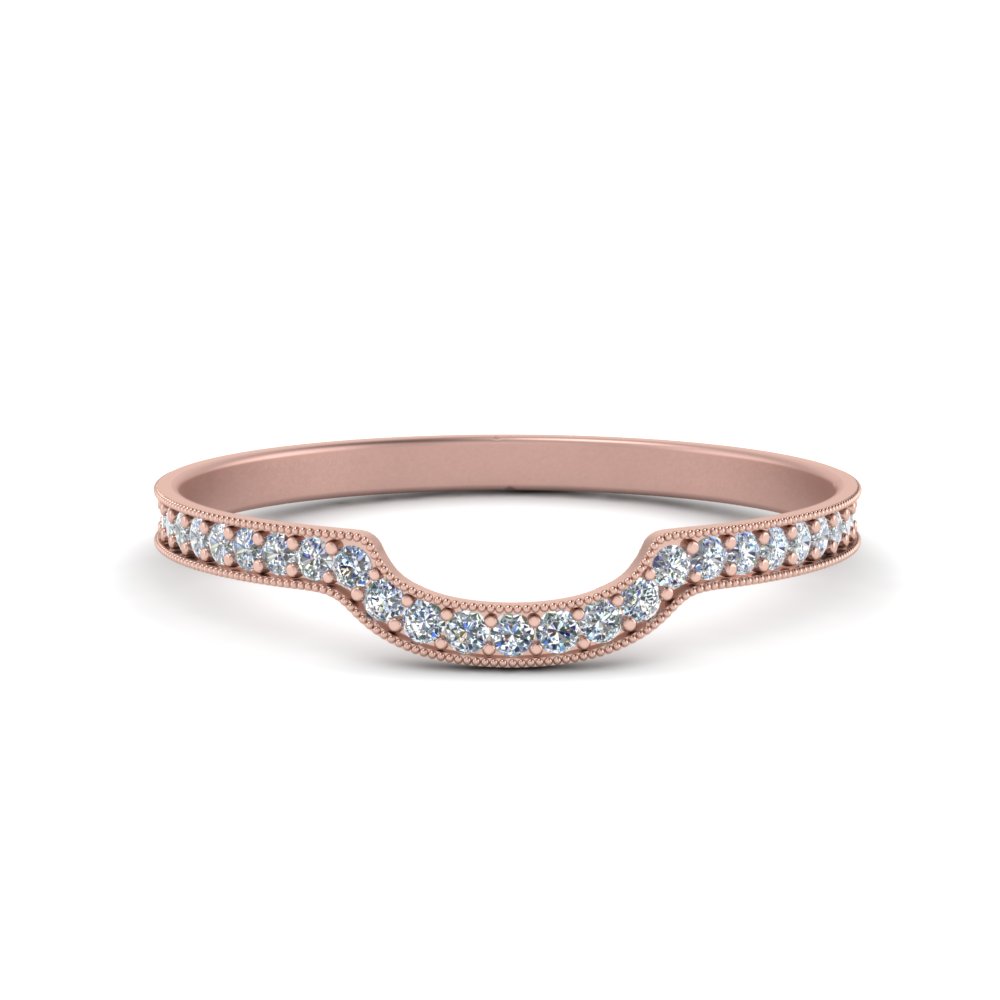 Milgrain Pave Curved Diamond Wedding Band In 14K Rose Gold