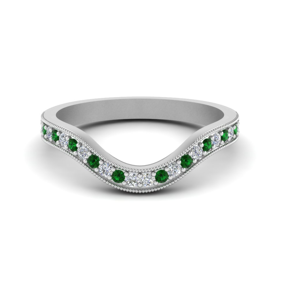 0.25 Ct Emerald Green Curved wedding Anniversarry Band Ring 14k White Gold Plate 