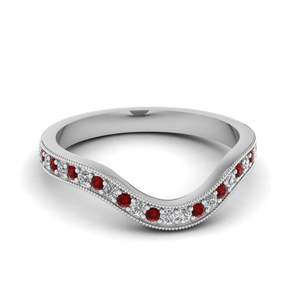 Milgrain Pave Curved Diamond Womens Wedding Band With Ruby In 950 Milgrain Pave Curved Diamond Womens Wedding Band With Ruby In 950 Platinum Fdens3159bgrudr Nl Wg