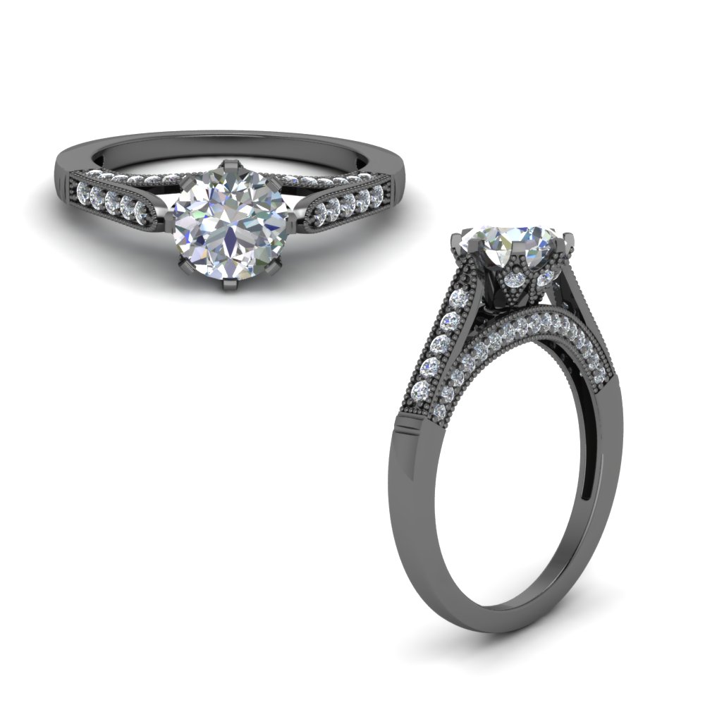milgrain pave diamond engagement ring in FDENR8668RORANGLE1 NL BG