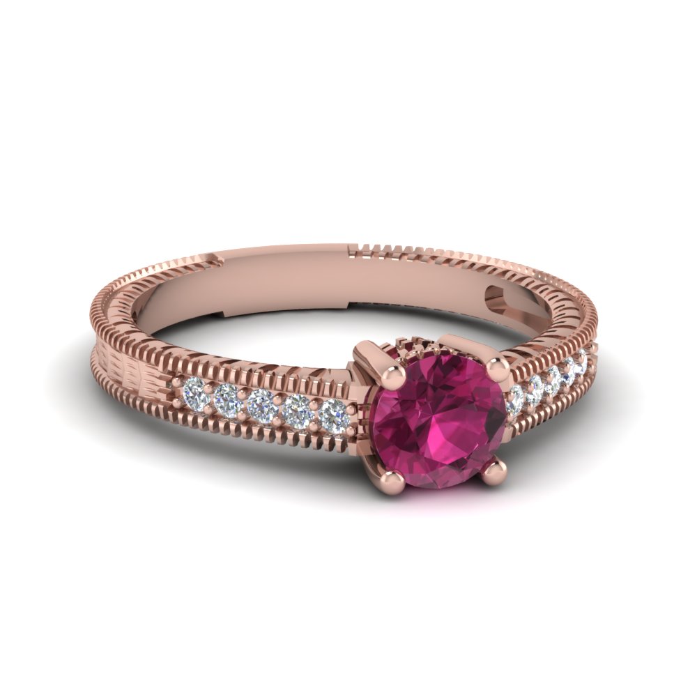 Milgrain Pink Sapphire Diamond Ring