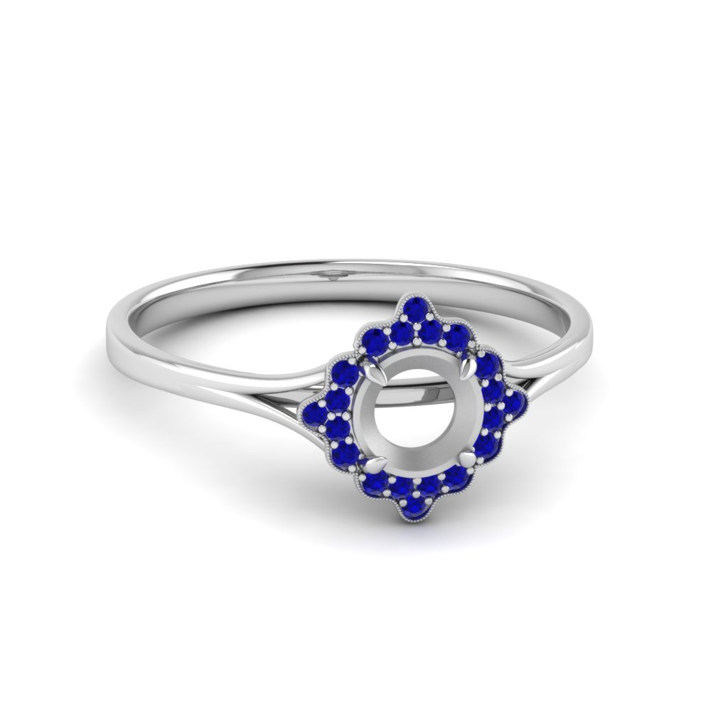 Milgrain Halo Sapphire Ring Setting
