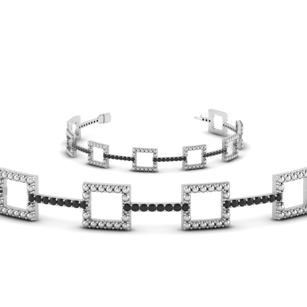 milgrain square black diamond bracelet in 14K white gold FDOBR70335GBLACKANGLE2 NL WG GS