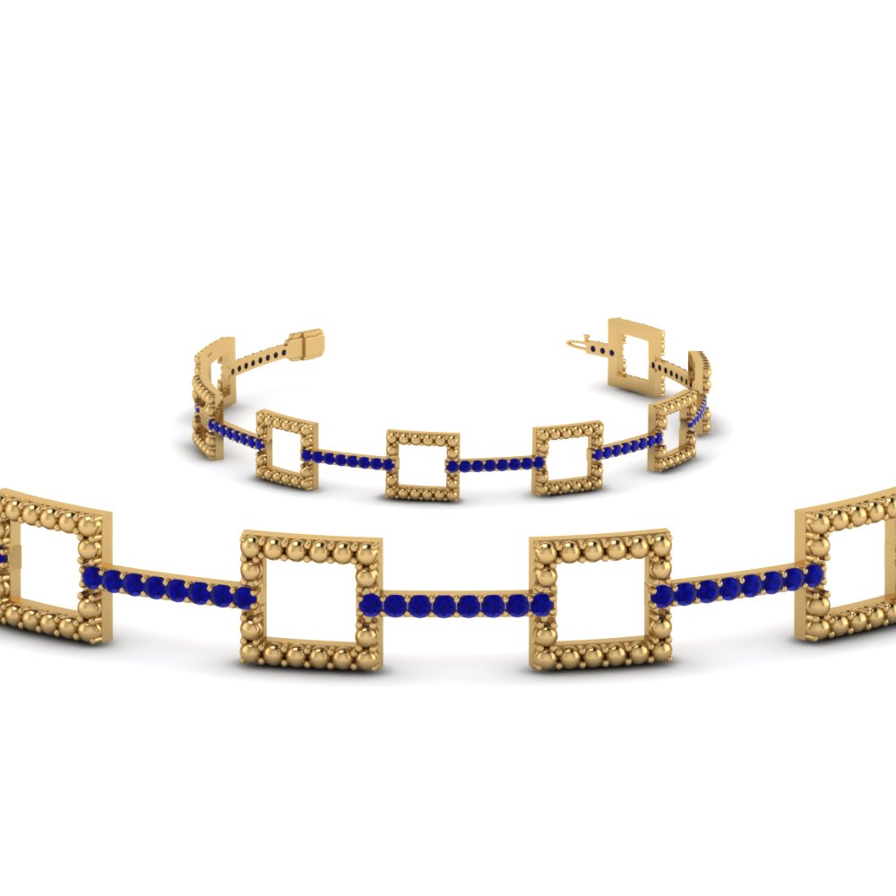 milgrain square sapphire bracelet in 14K yellow gold FDOBR70335GSABLANGLE2 NL YG GS