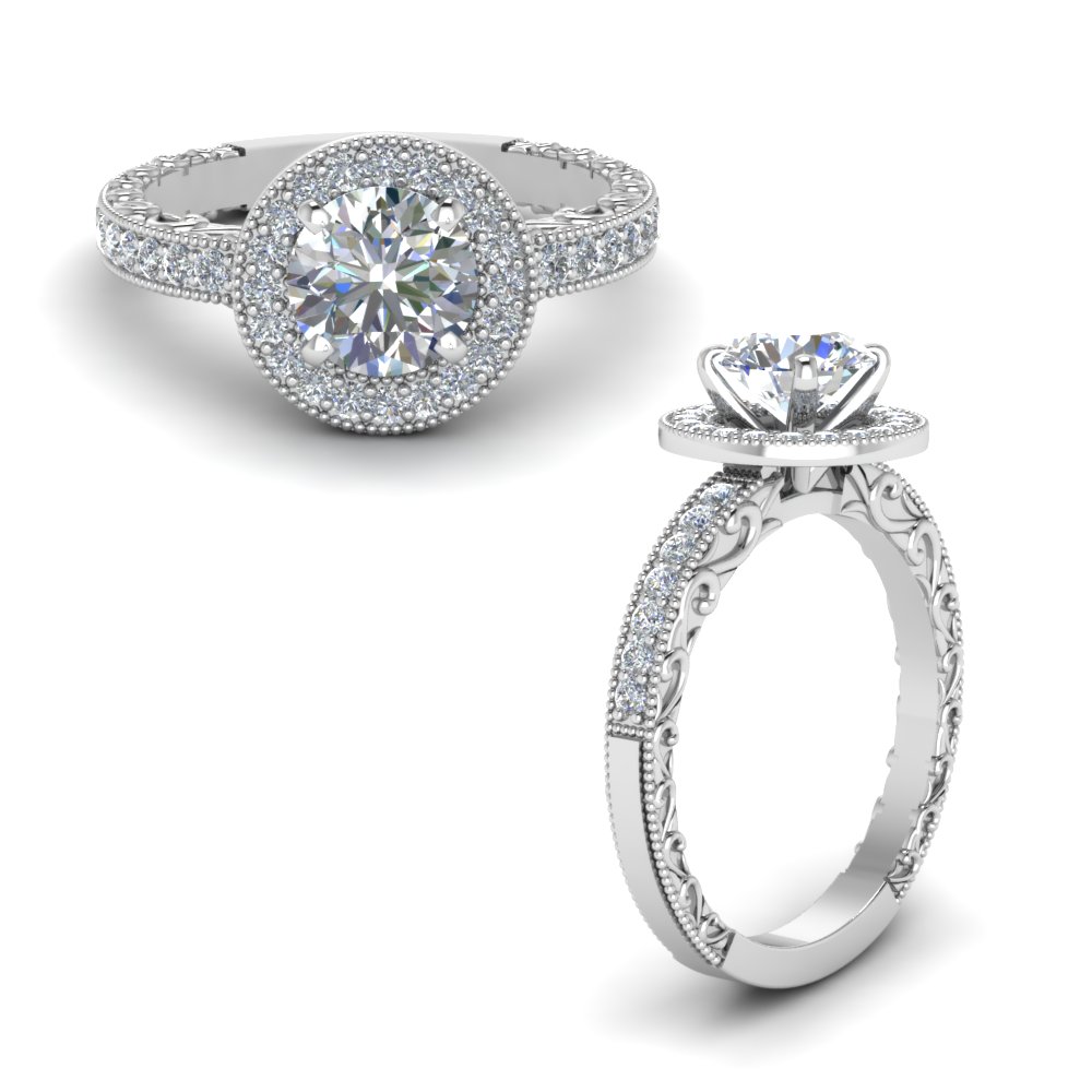 milgrain vintage halo diamond engagement ring in FDENS3280RORANGLE1 NL WG.jpg