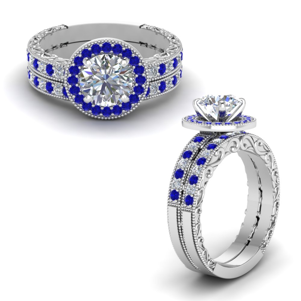 Filigree Halo Wedding Ring Set
