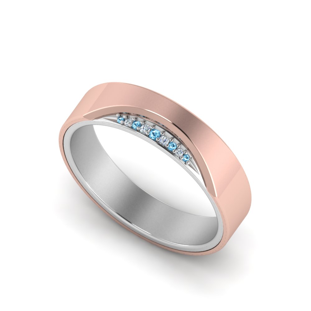 SVC-JEWELS 14k Rose Gold Plated 925 Sterling Silver Blue Topaz Cluster Engagement Wedding Band Ring Mens