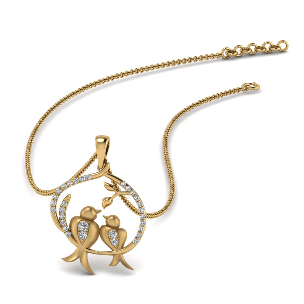 mother bird diamond necklace pendant in 14K yellow gold FDPD8957 NL YG