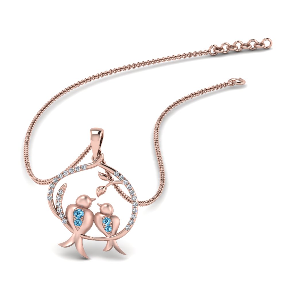 mother bird diamond necklace pendant with blue topaz in 14K rose gold FDPD8957GICBLTO NL RG