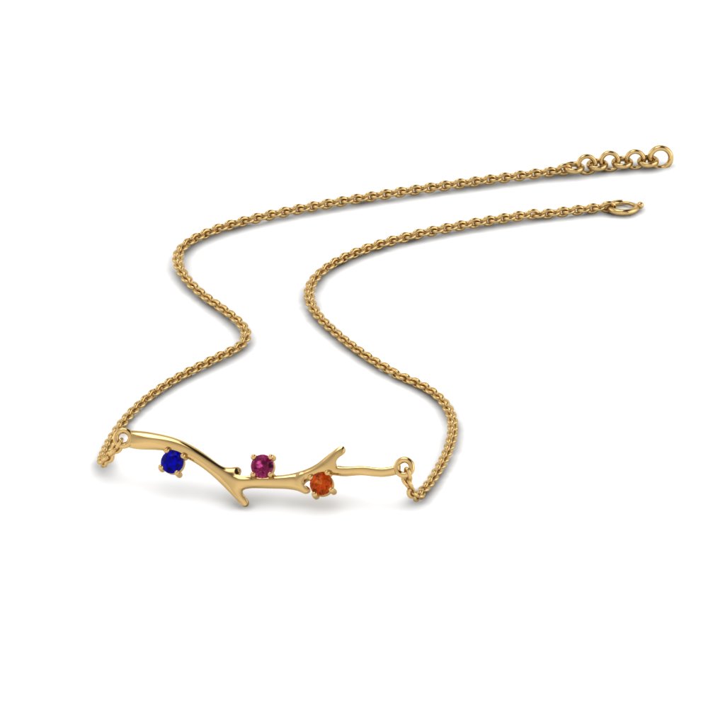 mothers day gift gemstone necklace with pink sapphire in 14K yellow gold FDPD86271GMIXANGLE3 NL YG