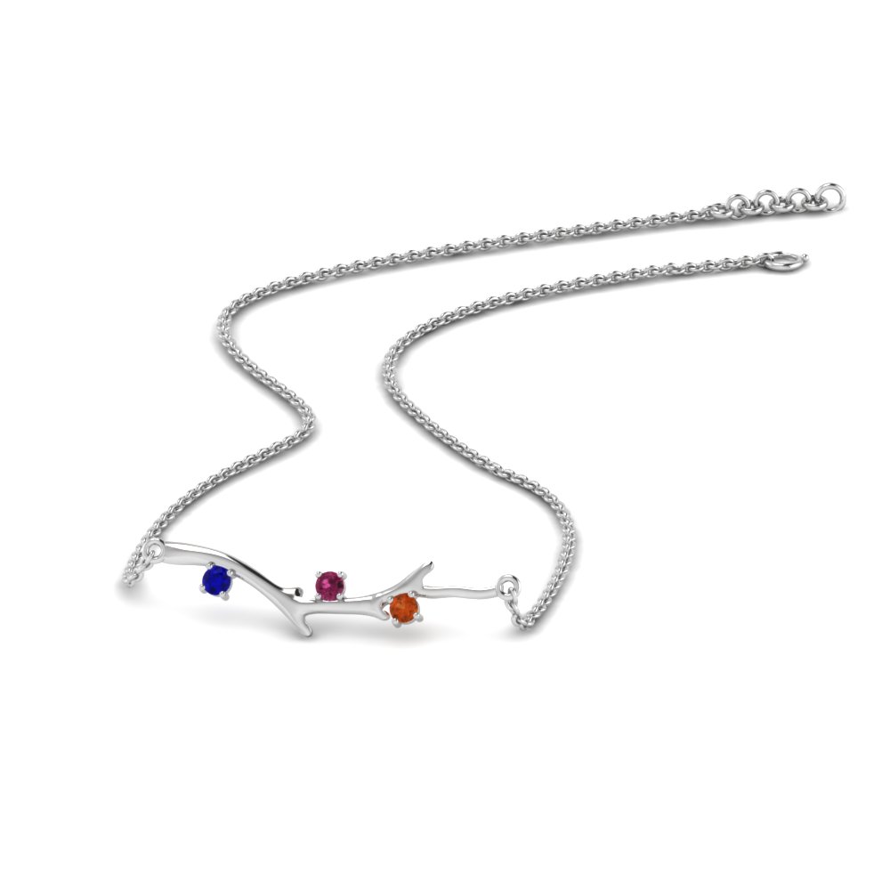 mothers day gift gemstone necklace with pink sapphire in 950 Platinum FDPD86271GMIXANGLE3 NL WG