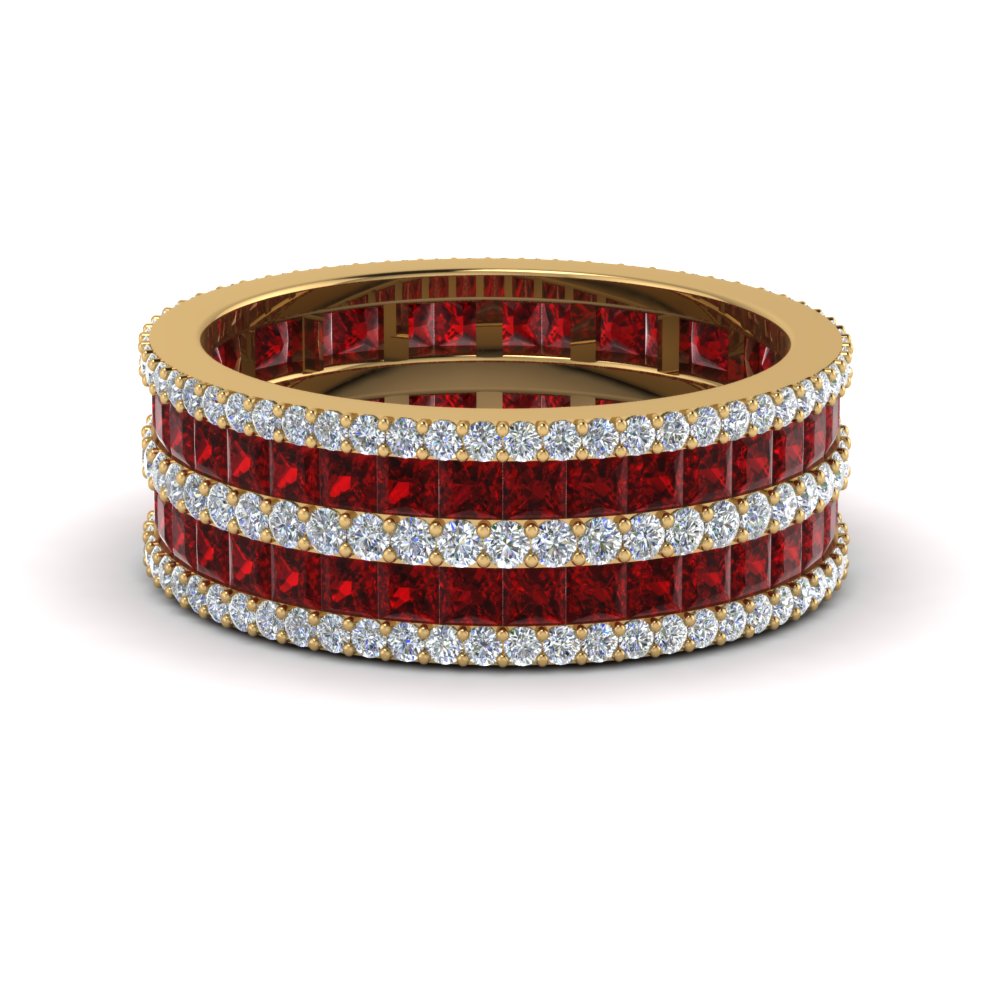 multi stack anniversary diamond ring with ruby in FDEWB8404BGRUDR NL YG