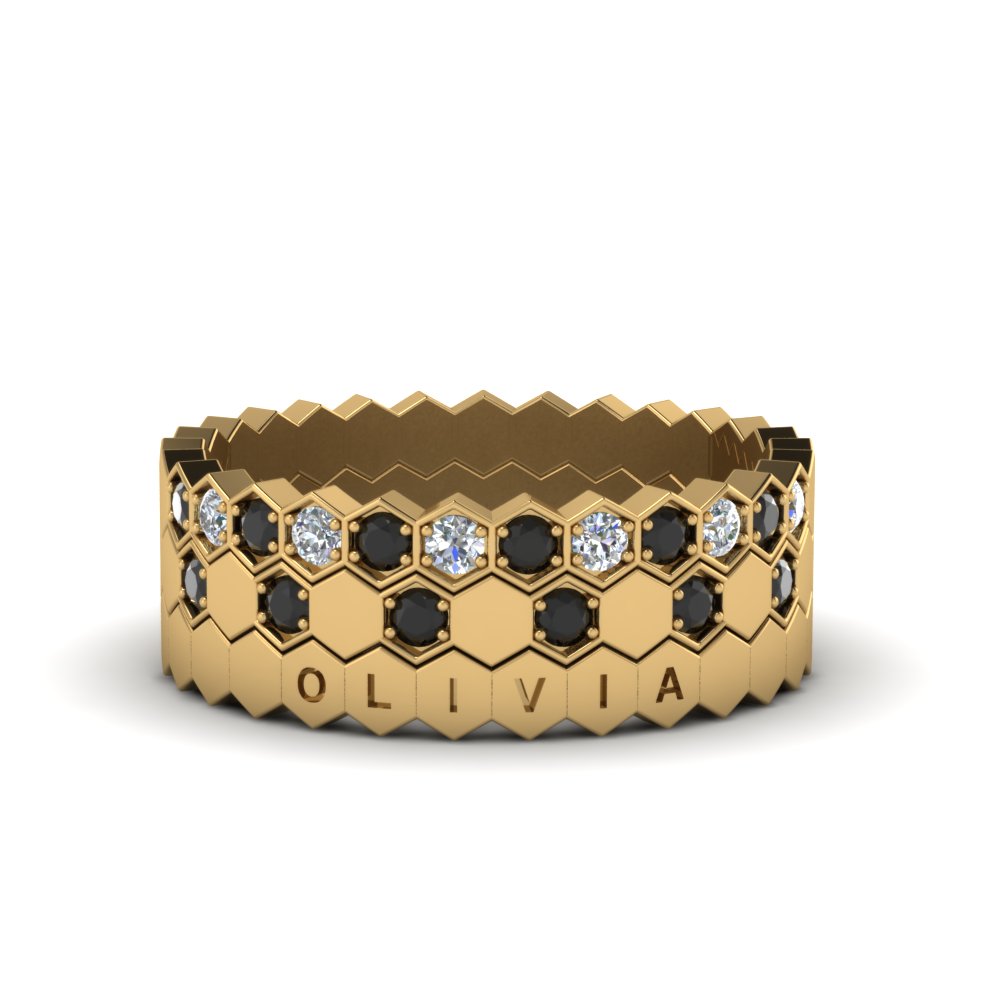 14K Solid Yellow Gold Wedding Band Thin Hexagon Honeycomb Stacking Ring 