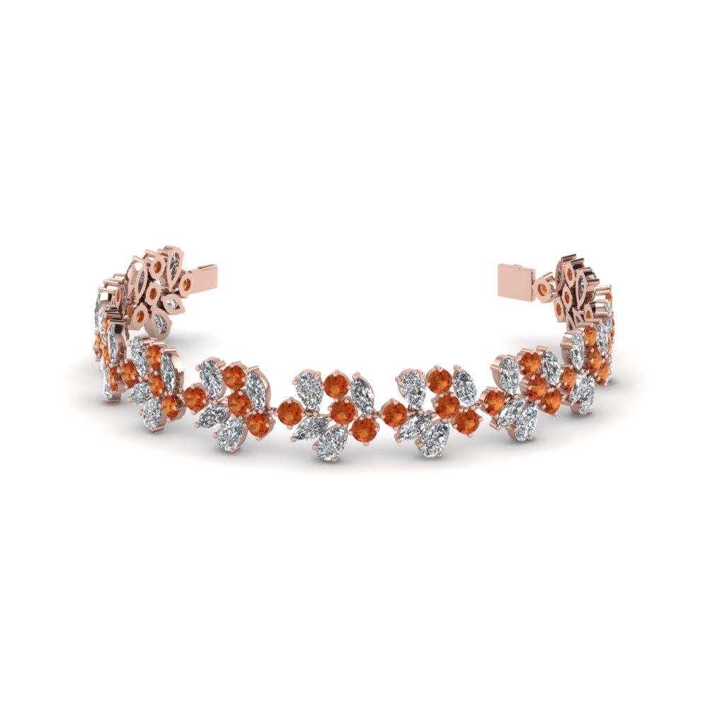 nature inspired cluster diamond bracelet with orange sapphire in FDBR8190GSAOR NL RG