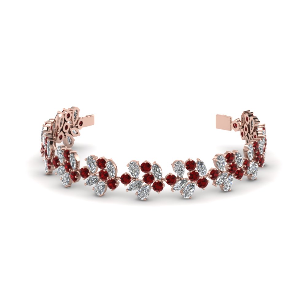nature inspired cluster diamond bracelet with ruby in FDBR8190GRUDR NL RG