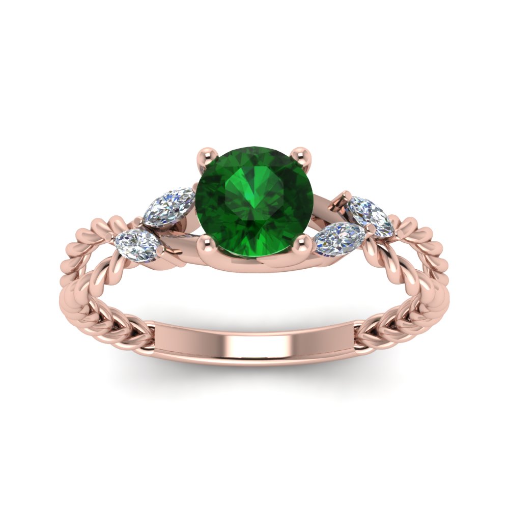 Nature Inspired Emerald Engagement Ring In 14K Rose Gold | Fascinating ...