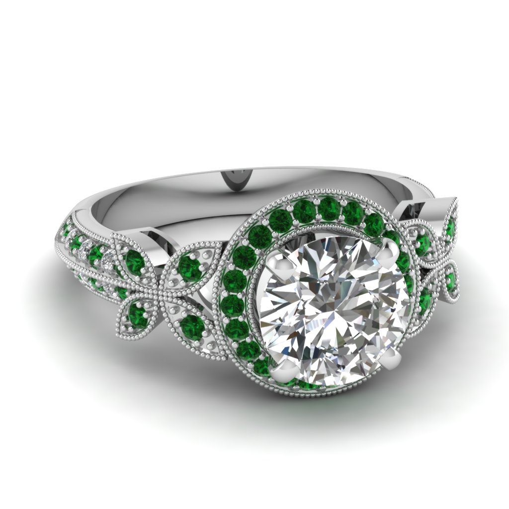 Emerald Ring With Round Halo