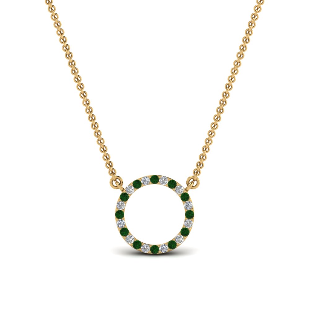 Hollow Circle Diamond Pendant Necklace With Emerald In 18K Yellow Gold ...